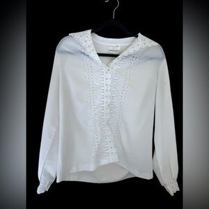 EUC Vintage 1970s Lee Mar Pageant White Lace Blouse (Dacron Polyester)